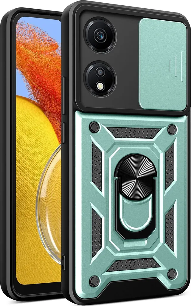 Custodia per Honor X5 Plus, Custodia in silicone TPU Bumper con supporto ad anello, protezione fotocamera verde