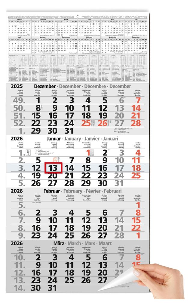 4 Monatskalender 2026 Wandkalender mit Schieber - großer Produktbild 