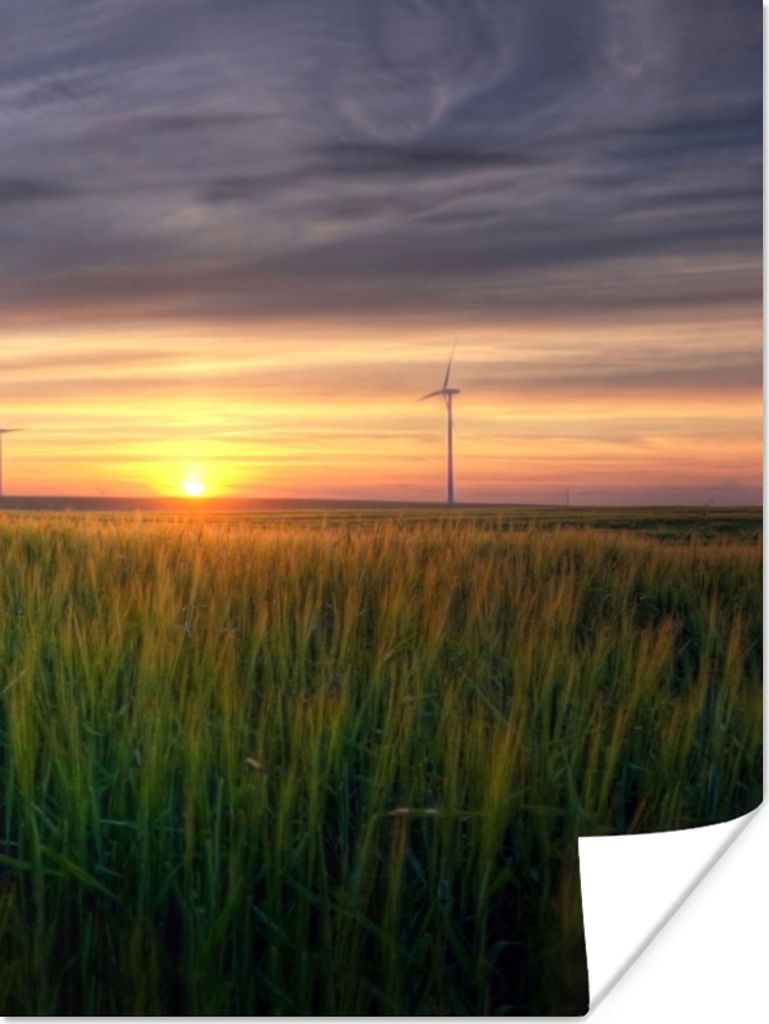 MuchoWow Poster Windmühle - Sonne - Gras 30x40 cm - Wandplakat - Poster Kinderzimmer