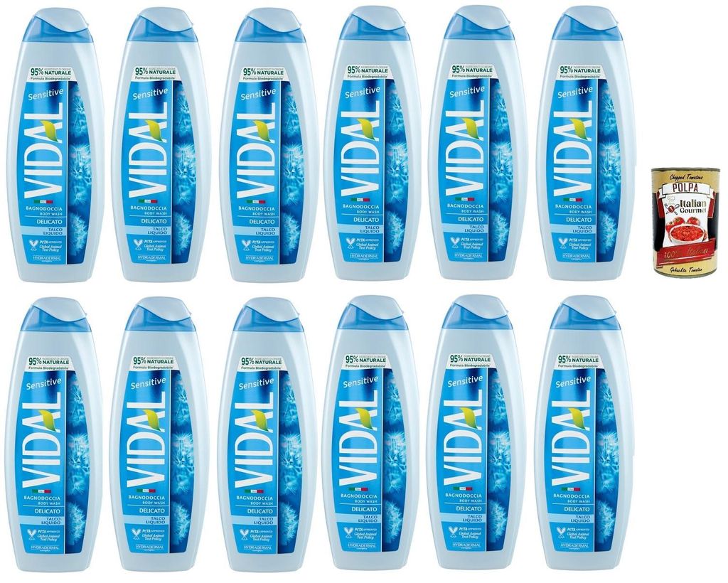 Vidal Sensitive Bagnodoccia Delicato Talco Liquido, Talkum Schaumbäder Bades bath shower foam, Pflege und Reinigung des Körpers 12x 500 ml + Ital...