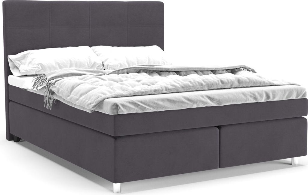Panda Möbel - Clark Boxspringbett kontinentales Doppelbett mit hochwertiger Matratze und Topper - komfortabel, modern, stilvoll - 160x200 cm, grau