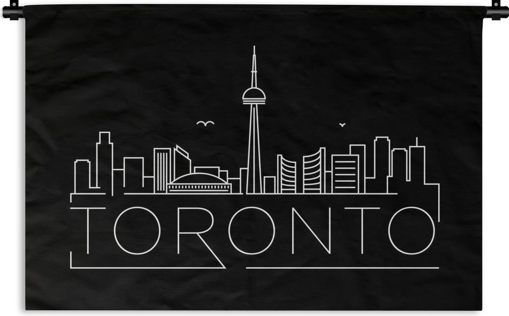 MuchoWow Wandteppich Wandbehang Stadtbild "Toronto" auf schwarzem Hintergrund 90x60 cm Tapisserie Dekoration Wandtuch - Wandskulpturen - Bildteppich