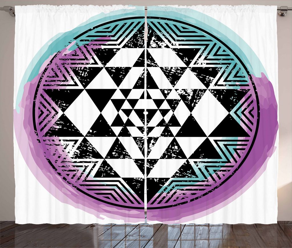 ABAKUHAUS Stern-Mandala Rustikaler Vorhang, Triangle Aquarellen, Wohnzimmer Universalband Gardinen mit Schlaufen und Haken, 280 x 225 cm, Mehrfarbig