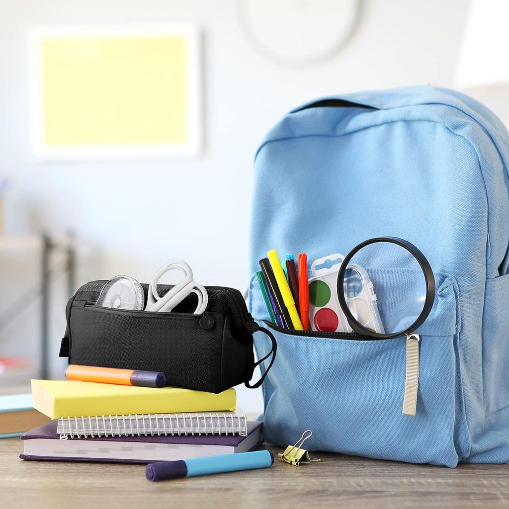Astuccio Grande Yommie Con Portapenne E Tasca Orario, In Tela Oxford, Capiente Per Scuola E Ufficio, Blu Scuro