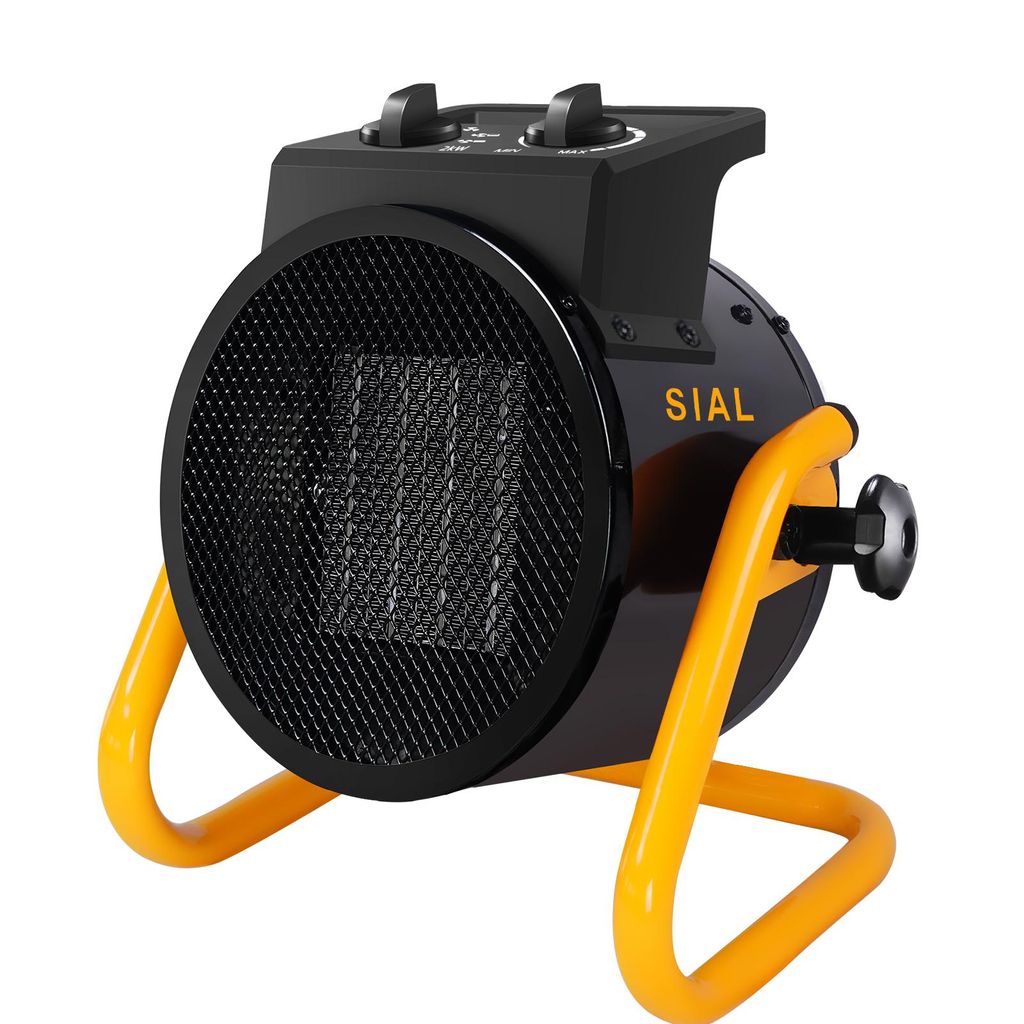 SIAL Elektrischer Baustellen-Heißluftheizer 2000W - Keramikheizung, 15 m², mit Thermostat, Schwarz - Garage, Keller, Atelier