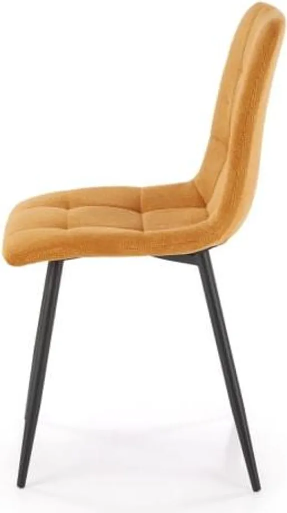 Chaise K560 moutarde en velours côtelé avec pieds en métal noir robuste