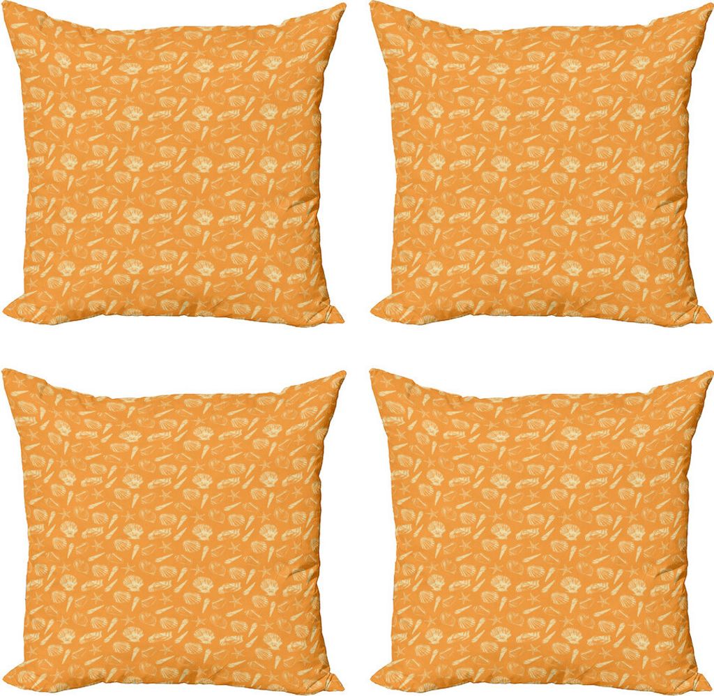 ABAKUHAUS Shells Kissenbezug Set (4 Stück), Radierung Sketch Scallops, Moderner Doppelseitiger Digitaldruck, 50 cm x 50 cm, Orange und Creme