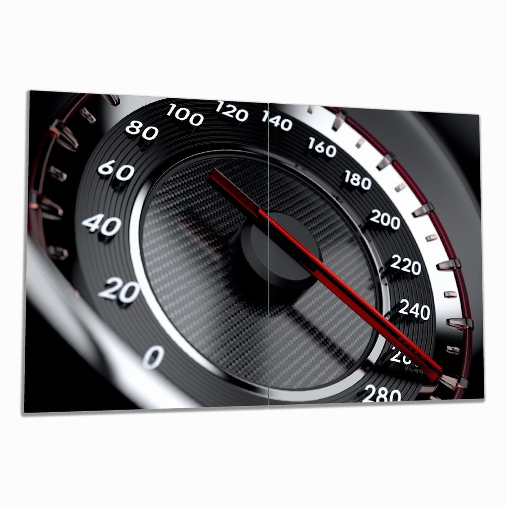 Wallario Herdabdeckplatte aus Glas, Größe 80 x 52 cm 2-teilig, Motiv Tachometer bei Höchstgeschwindigkeit