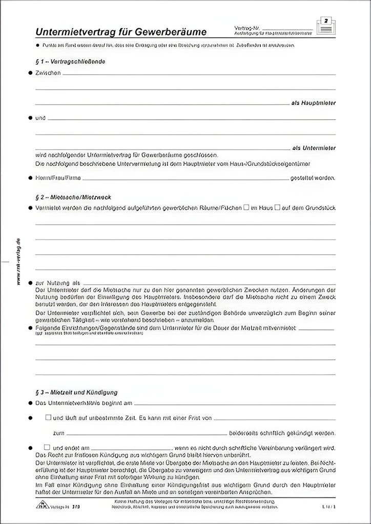 RNK Untermietvertrag DIN A4 4Bl für Gewerberäume Produktbild 