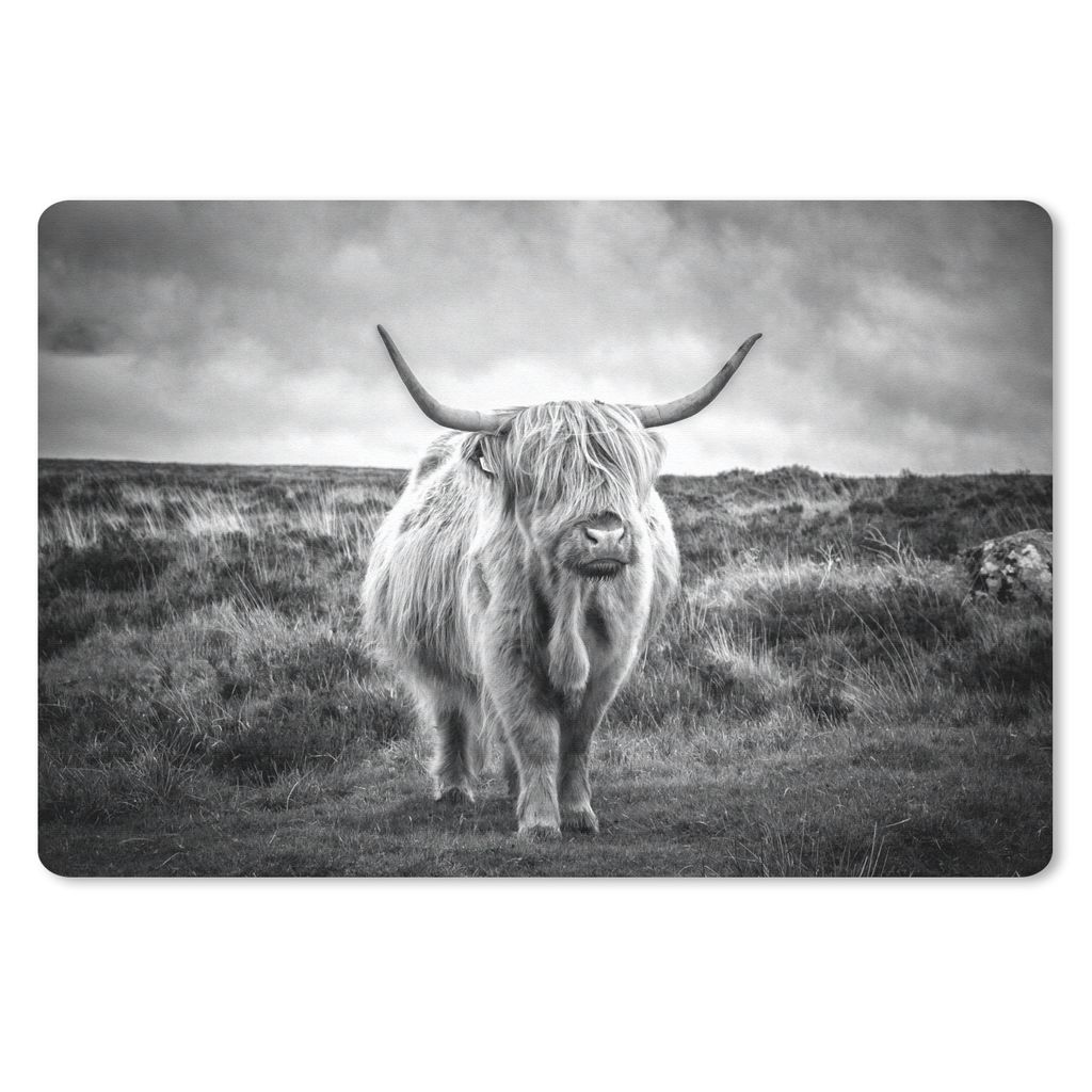 MuchoWow Schreibtischunterlage Schottischer Hochländer - Tiere - Wolken - Kuh - Natur 60x40 cm - XXL Mauspad - Großes Mauspad - Schulsachen