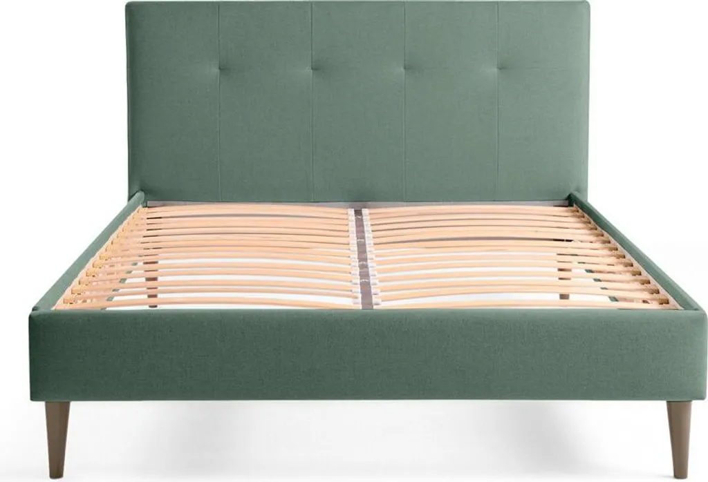 Lit double 160x200 Monet Best Mobilier en tissu vert sauge avec sommier