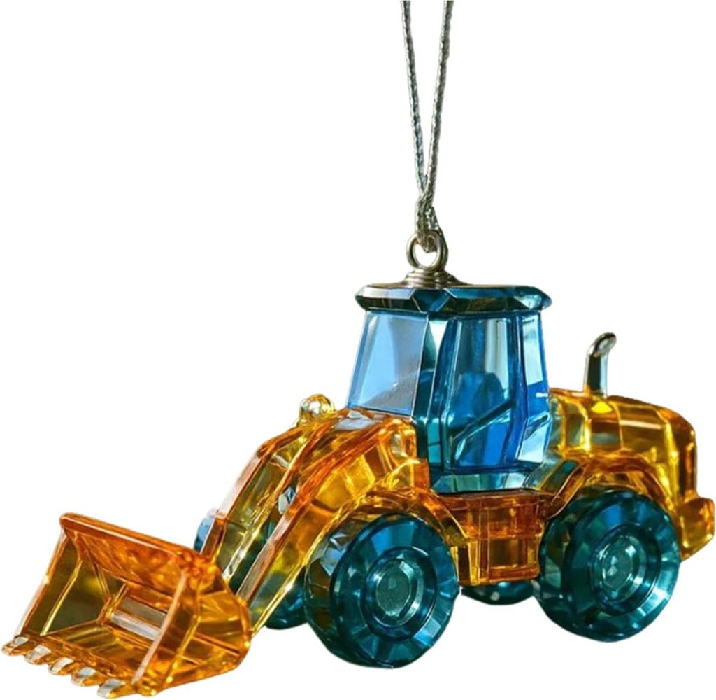 Christbaumschmuck aus Acryl-Imitat: Bunter, flacher 2D-Baufahrzeug-Anhänger
