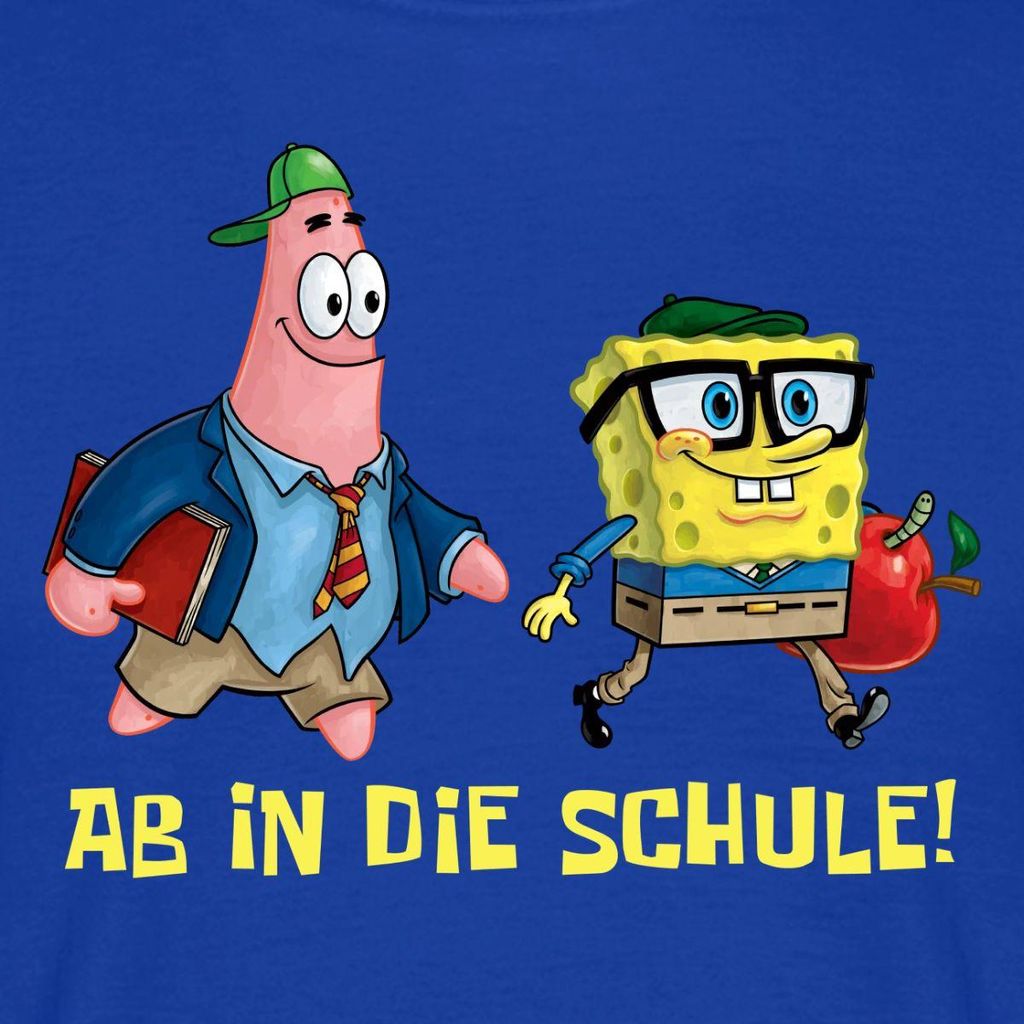 Spreadshirt Spongebob Schwammkopf Mit Patrick Ab In Die Schule Männer T-Shirt, S, Dunkelblau