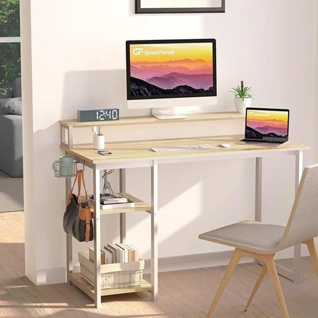 Bureau Droit Style Industriel - Table de Travail 120 cm en Métal et Bois