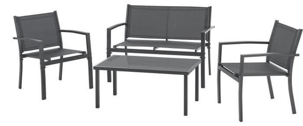 Gartenmöbel Set, Stahlrahmen, 4 Personen, Grau