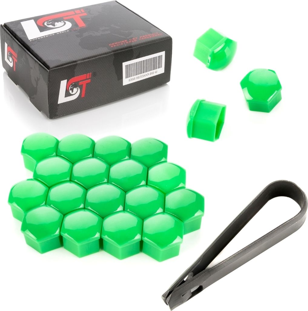 20x Radschrauben Kappen Radschraubenkappen Set 17mm grün Glanz für VW SEAT SKODA