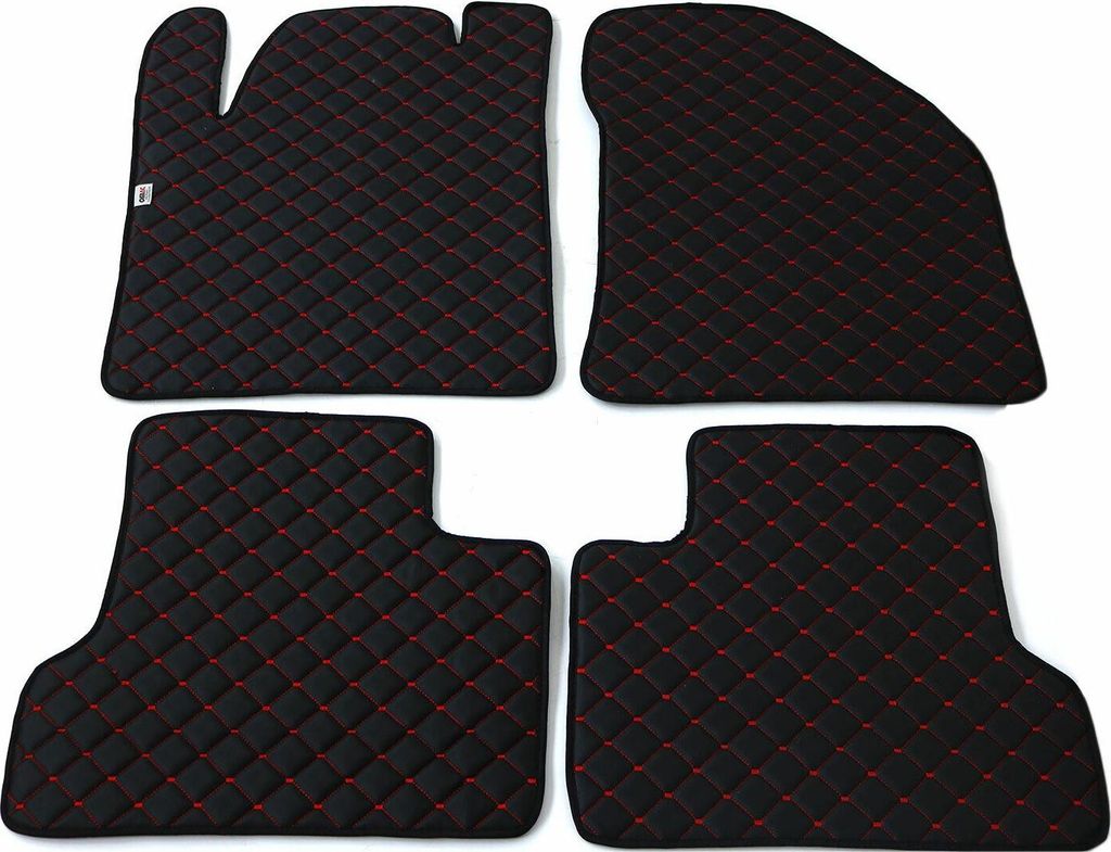Fußmatten Leder Automatten für Jeep Cherokee 2014-2024 Kunstleder Schwarz Rot 4x