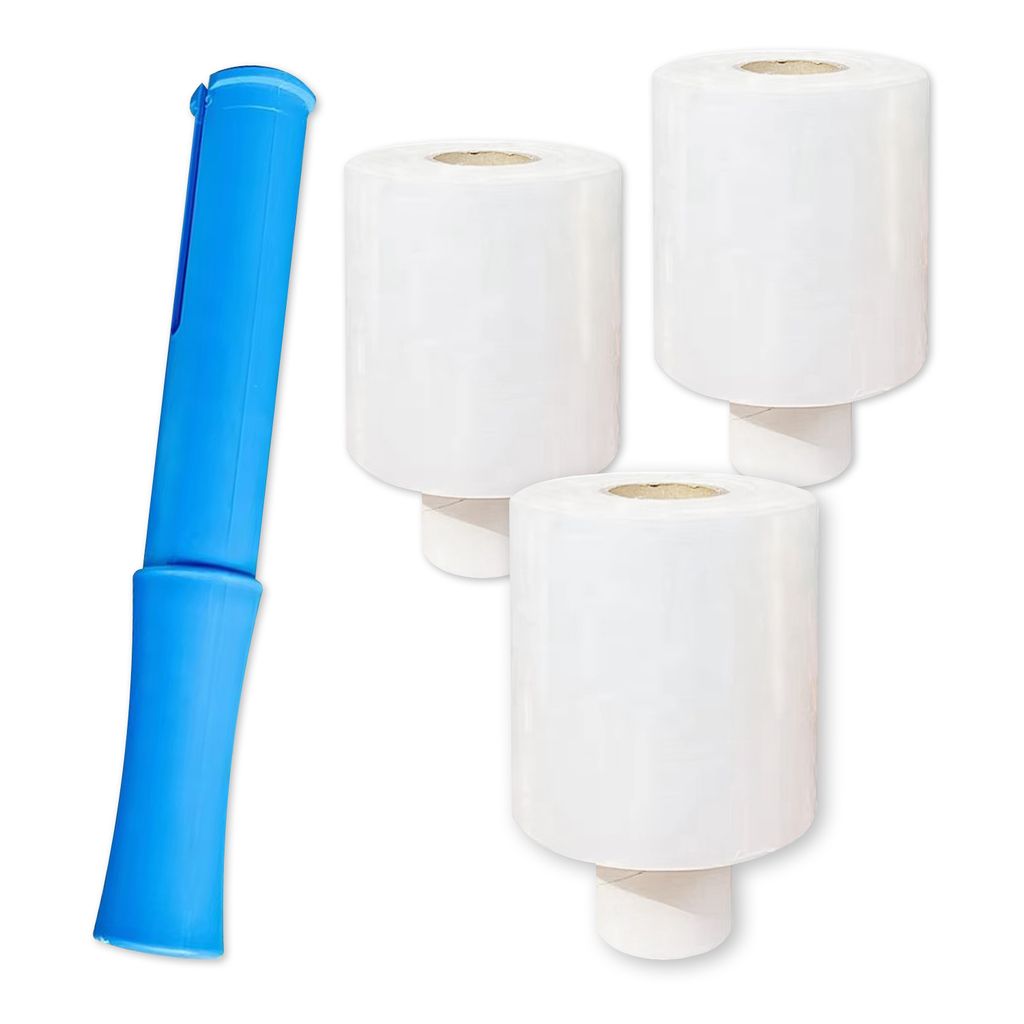 ARLI 3x Stretchfolie Mini 100 mm x 150 m - 20 my Transparent Handstretchfolie inkl. 1x Handabroller
