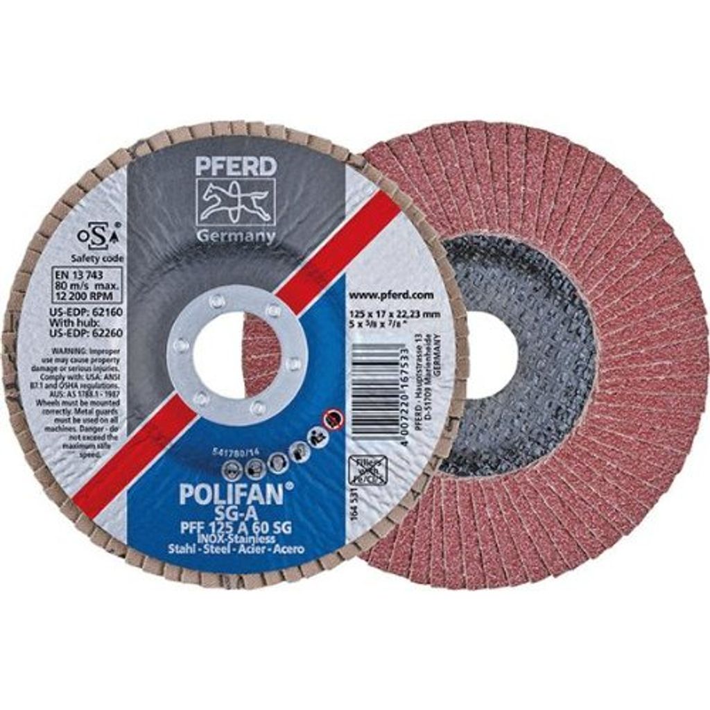 1 Stück Pferd Lamellenschleifscheibe Körnung 80NK-A Durchmesser 125mm flach für Metalle / Kunststoff Bohrung 22,23mm - 67608125
