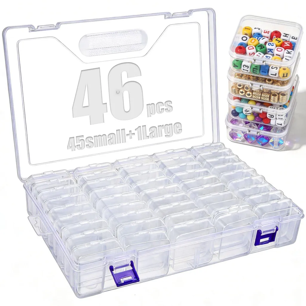 Mini-boîte de rangement transparente 46 cases pour la broderie diamant
