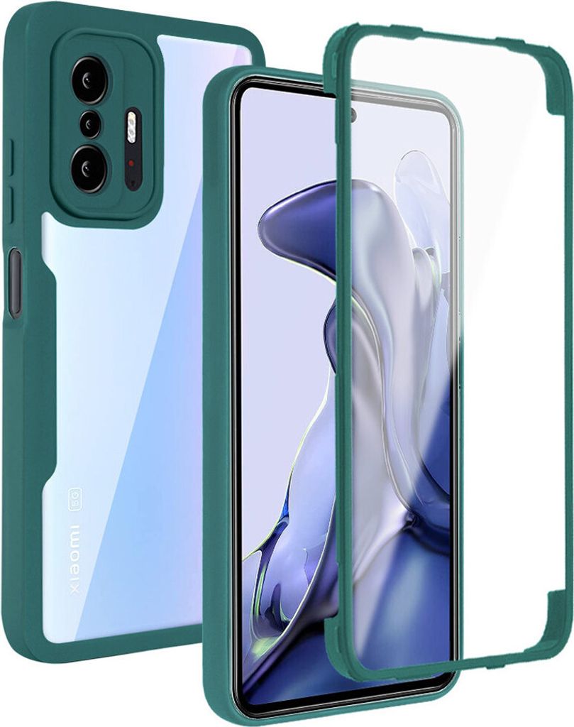 Xiaomi 11T Schutzhülle, Eingebautem Displayschutz 360 Grad Komplettschutz Handyhülle für Xiaomi 11T / Xiaomi 11T Pro Grün