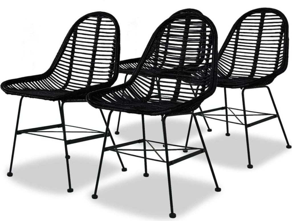 Esszimmerstühle 4 Stk. Natur Rattan Schwarz