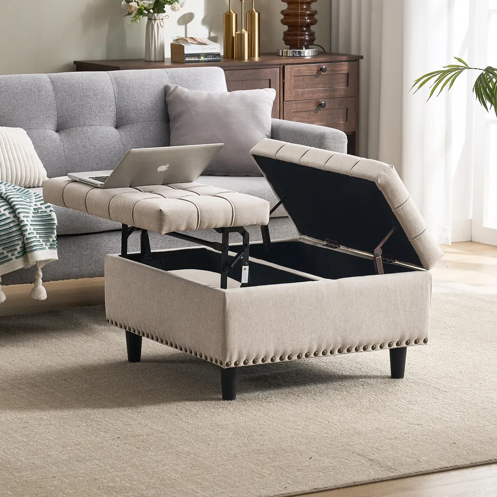 Gagnez de la place avec ce banc coffre gris, rangement discret en lin