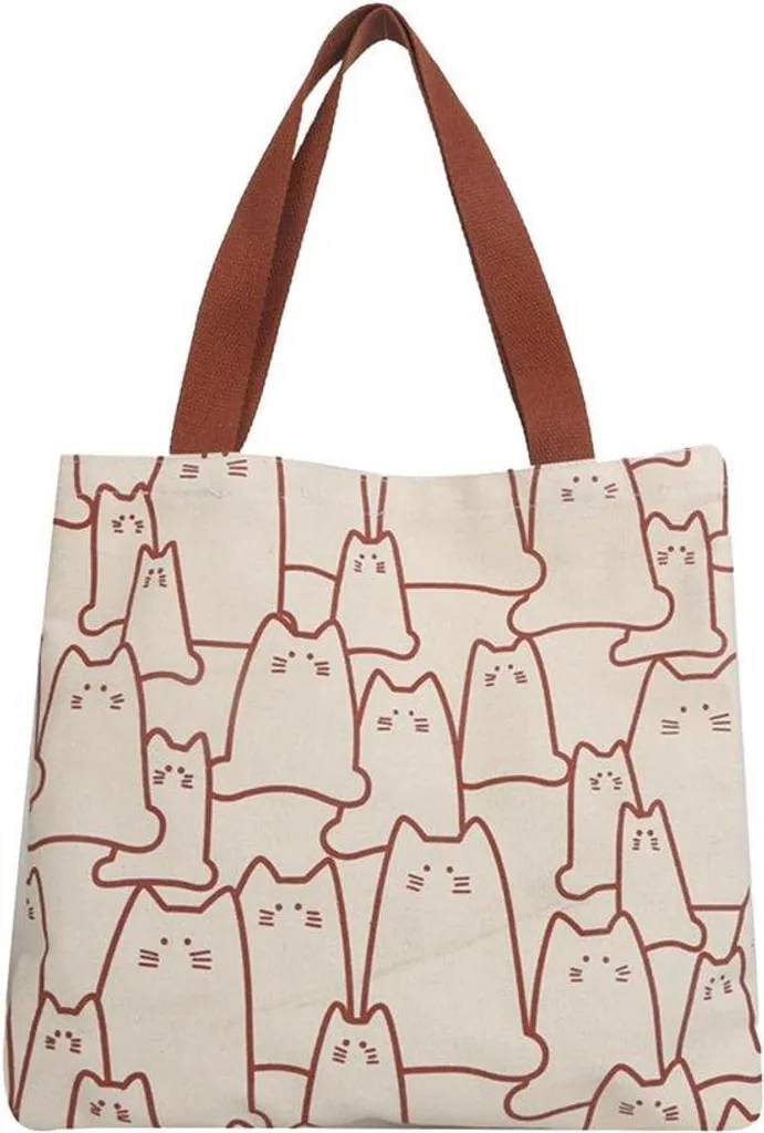 Sac à provisions à motif chat en coton pliable de haute qualité - 38x42cm