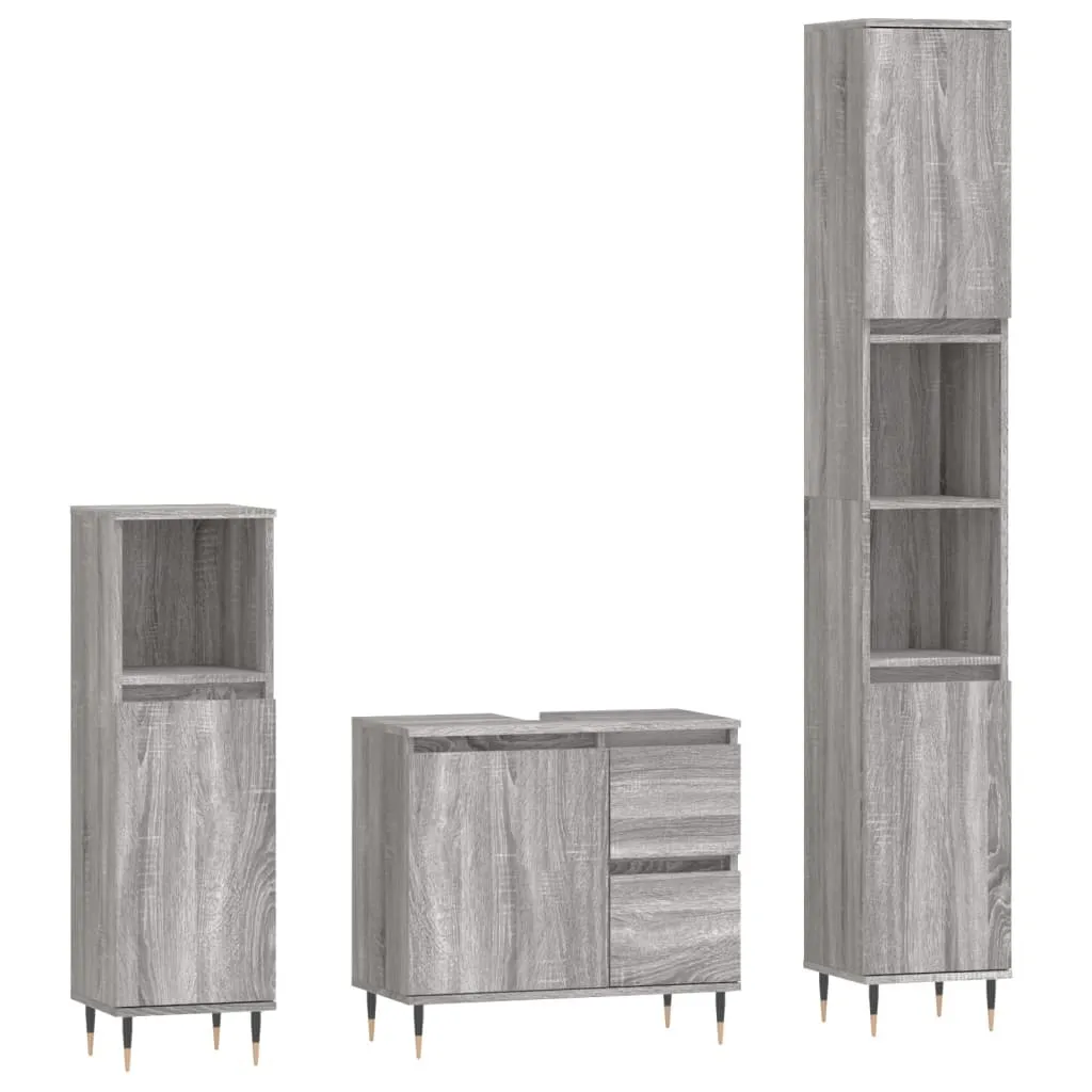 Ensemble salle de bain gris Sonoma 3 pièces en bois composite durable