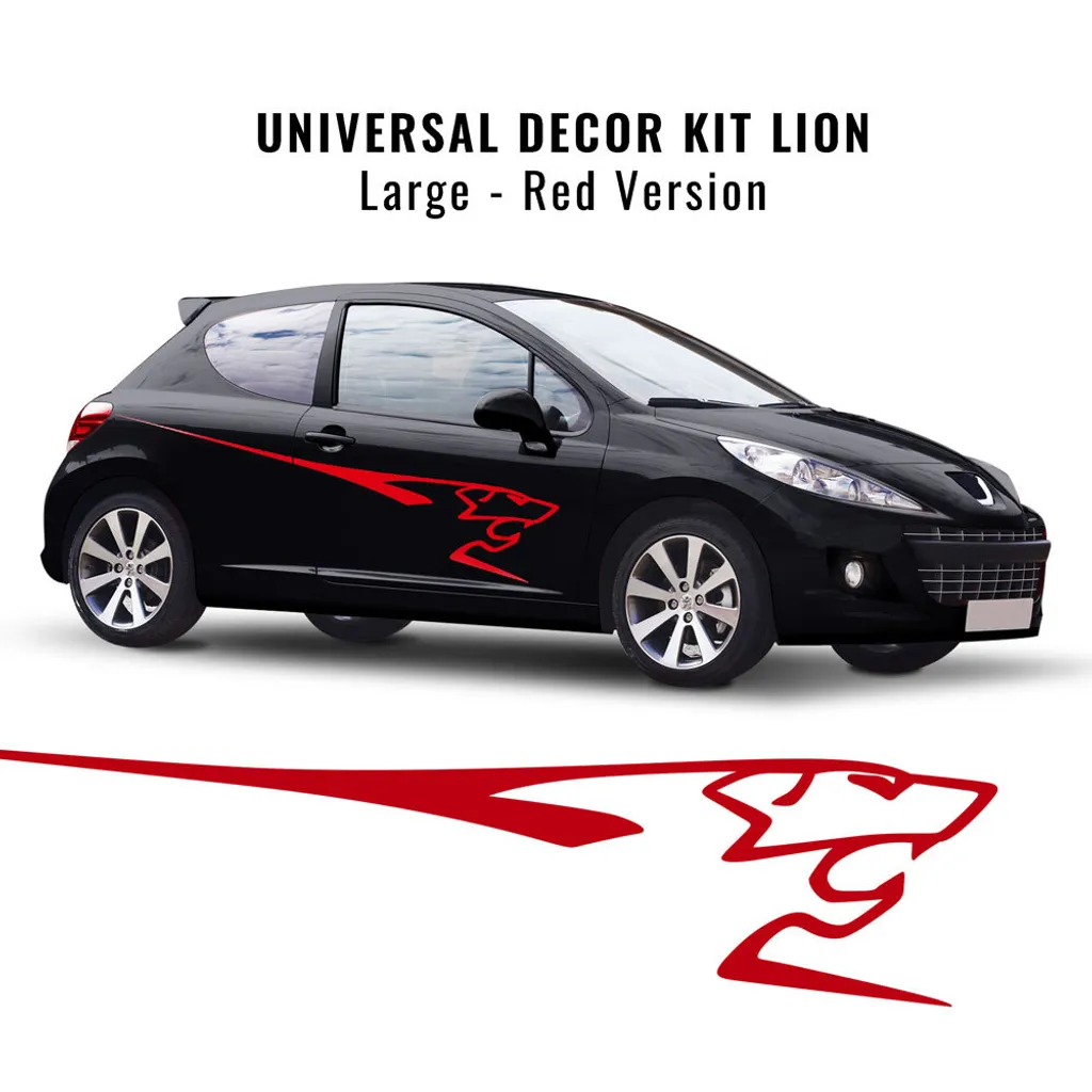 Kit Adhésif Peugeot 207 Red Lion : Stickers Panneaux Latéraux 220 cm
