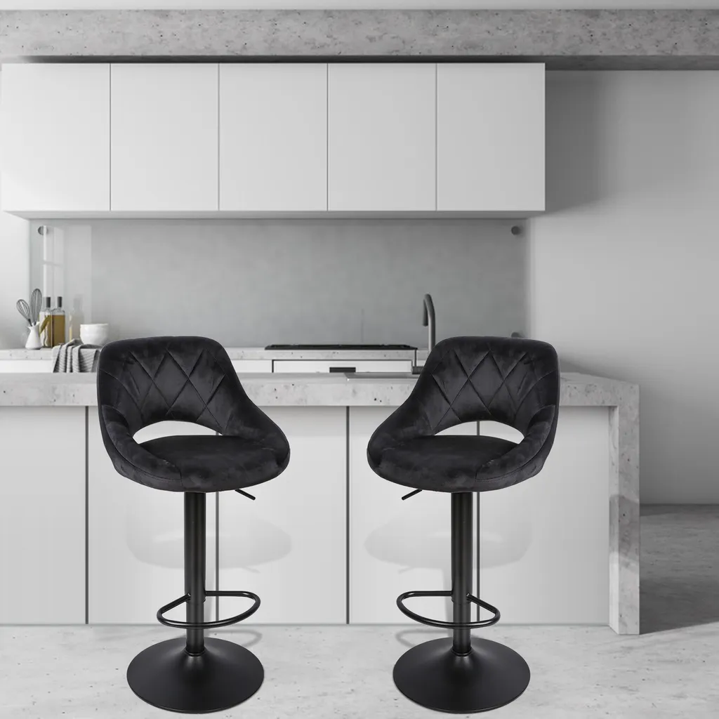 Tabouret de bar en velours noir stable et confortable - Pack de 2 - 2