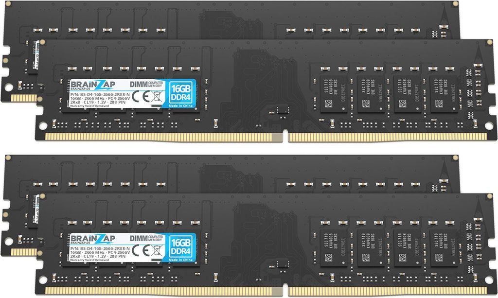 BRAINZAP 64GB DDR4 RAM DIMM PC4-2666V 2Rx8 2666 MHz 1.2V CL19 Computer PC Arbeitsspeicher (4x 16GB)