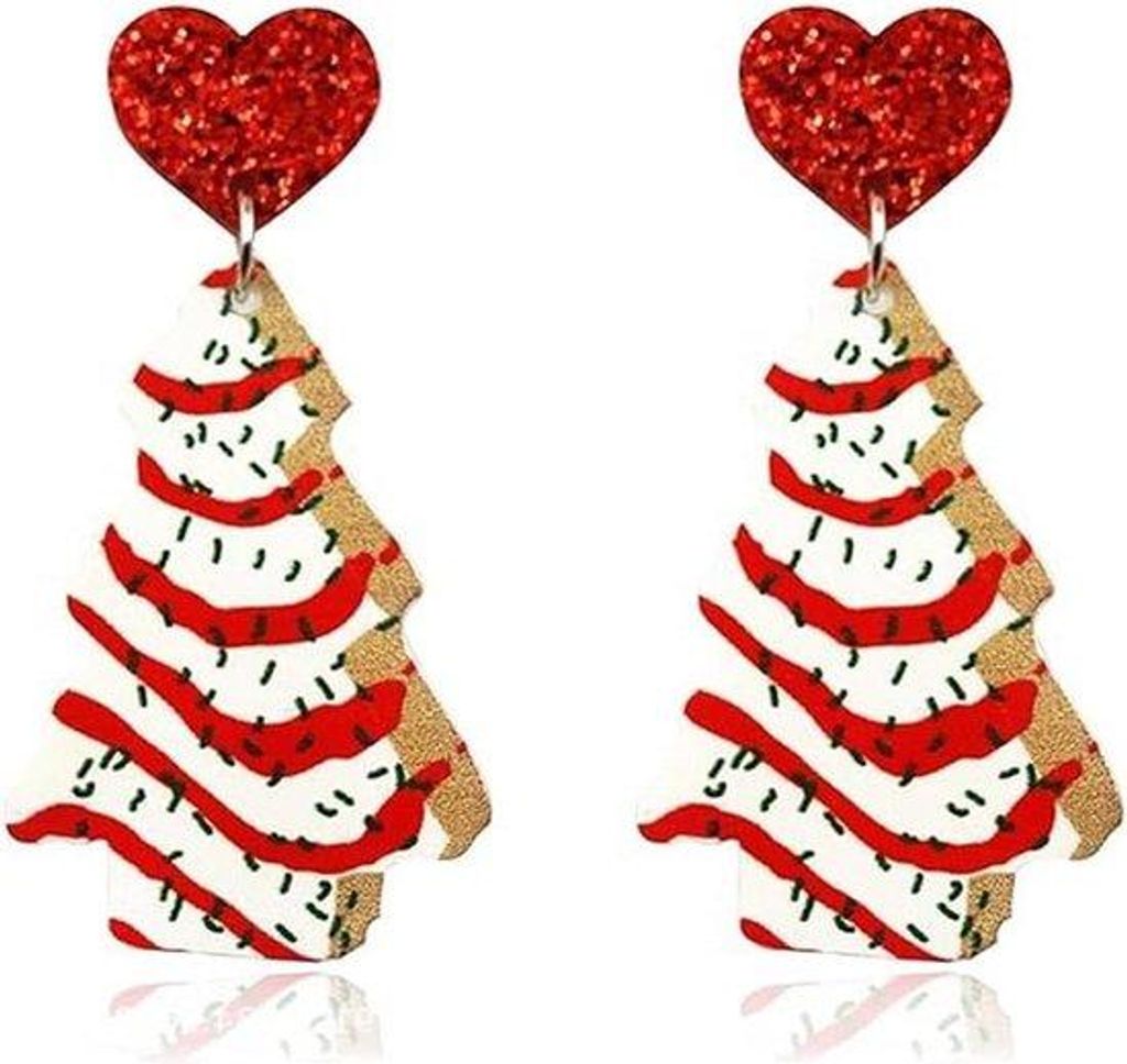 Weihnachtsohrringe - Rotes Herz Weihnachtsbaumdeko - Große Weihnachtskette Frauen