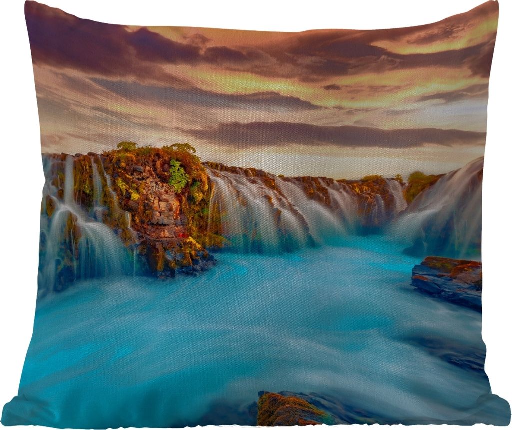 MuchoWow Outdoor Kissen - Wasserfall - Landschaft - Wolken - Natur - 40x40 cm - Wetterfest - Lounge Kissen - Kopfkissen - Interieur - Polster mit...