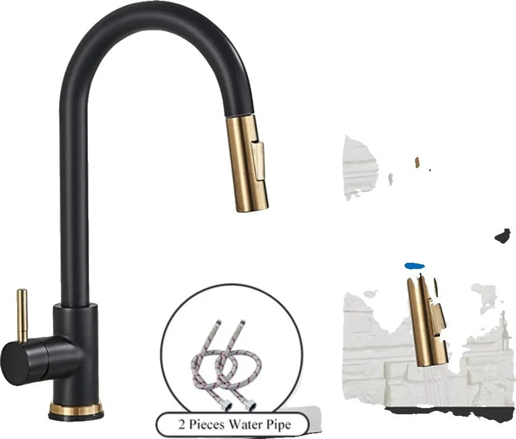 Rubinetto Cucina Nero Opaco e Oro: Eleganza e Comfort Estraibile