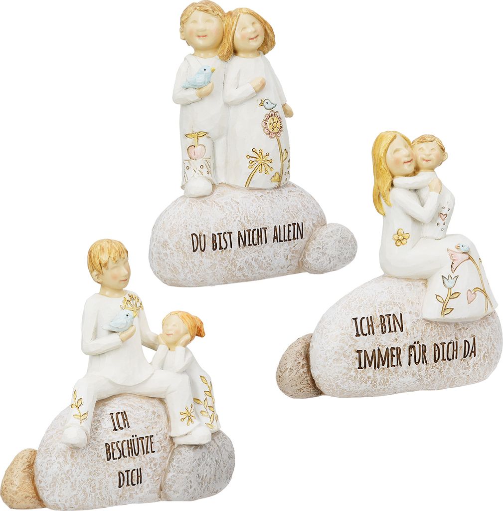 Gilde Figur, "Mutmacher", Spruch, Kunstharz, naturfarben, L. 5 cm, B. 11 cm, H. 12 cm 57471 4063387574713 3 Stück (3-fach sortiert)