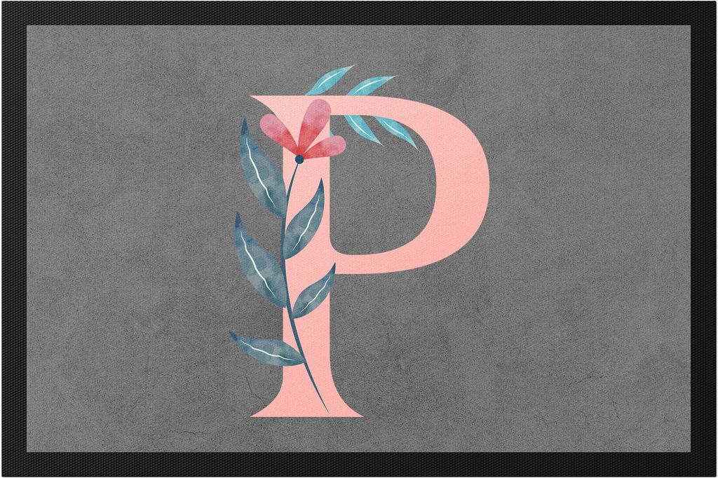 Buchstaben- P  mit Buchstabe Alphabet Monogramm Blumenmotiv Produktbild 