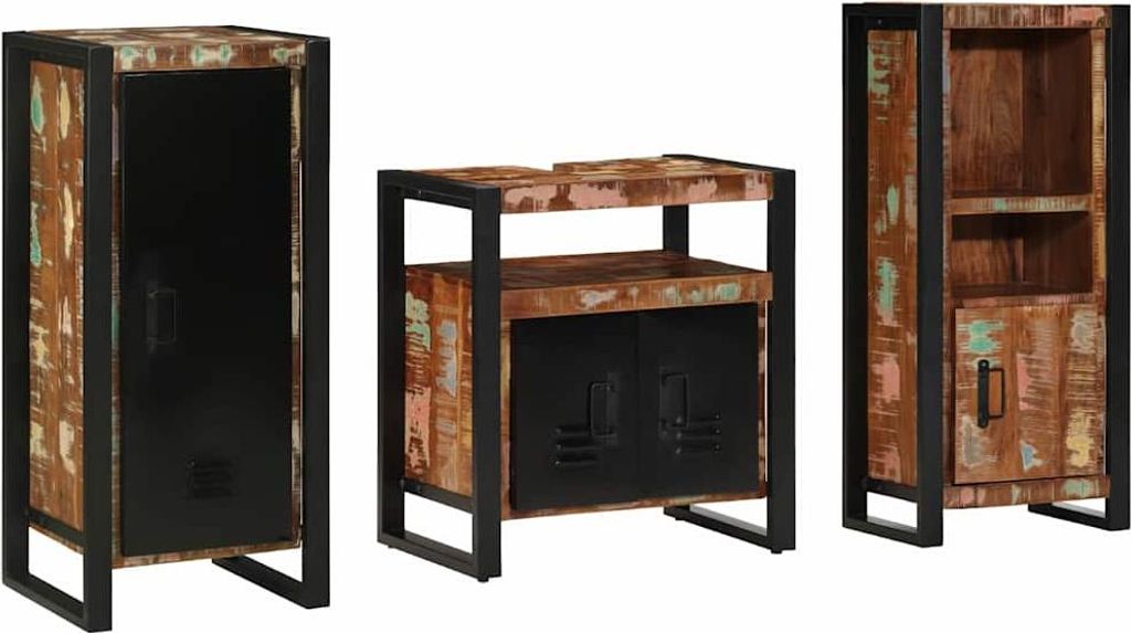 Badezimmermöbel-Set mit Regal 3 pcs Massives upgecyceltes Holz