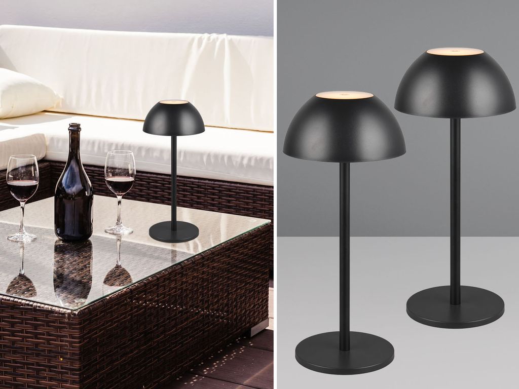 2er SET Akku LED Outdoor Touch Tischlampen ohne Kabel in Schwarz, 30cm klein