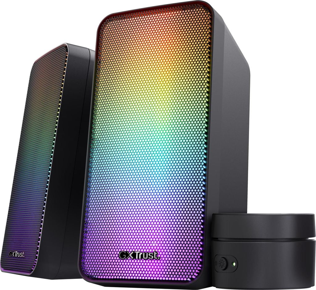 Trust Gaming GXT 611 Wezz 2.0 PC Lautsprecher mit RGB LED-Beleuchtung, 12 W (6 W RMS), 3,5 mm AUX Klinke, USB Soundsystem, Stereo Computer Boxen f...