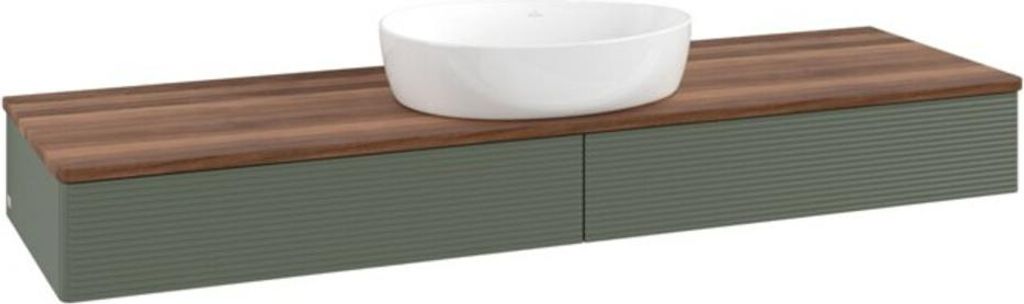 V&B Waschtischunterschrank mit Frontstruktur Antao 160x50cm, WBP w. wal, lea gre. m Lac