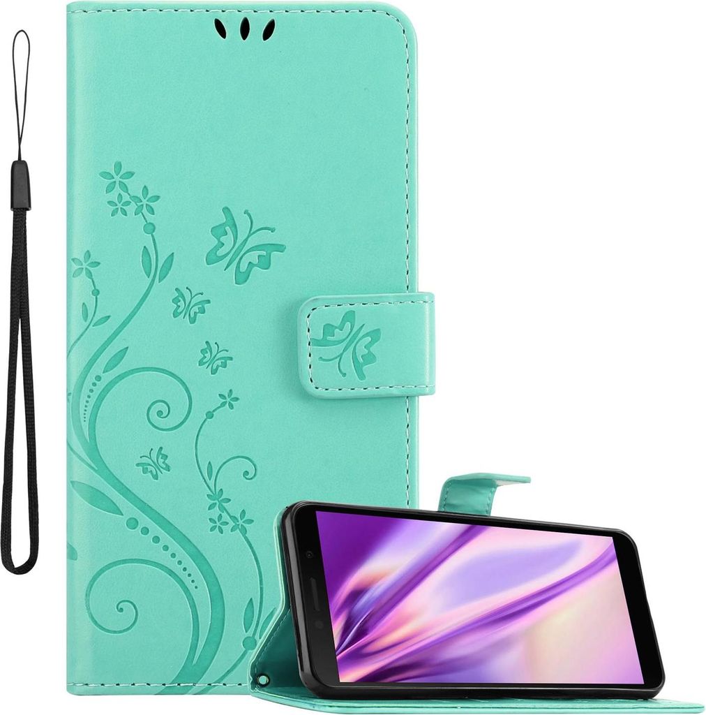 Cadorabo Hülle für Honor 9S / Huawei Y5P Schutz Hülle in Türkis Schutzhülle Handy Hülle Etui Case Blumen Flower