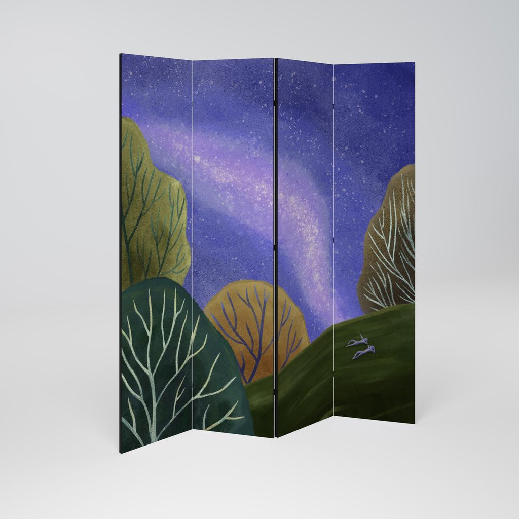 SpaceRebels Paravent Raumteiler - 4-teilig Raumtrenner, Druck 1-Seite - Raumtrenner - Trennwand Wohnung - Room Divider - Spanische Wand Deko Modern...