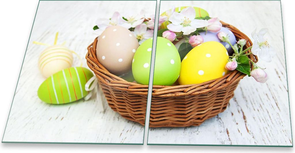 Herdabdeckplatte Glaskeramik 2-Teilig 2x40x52 Ostern Weiß Abdeckung Spritzschutz Glas