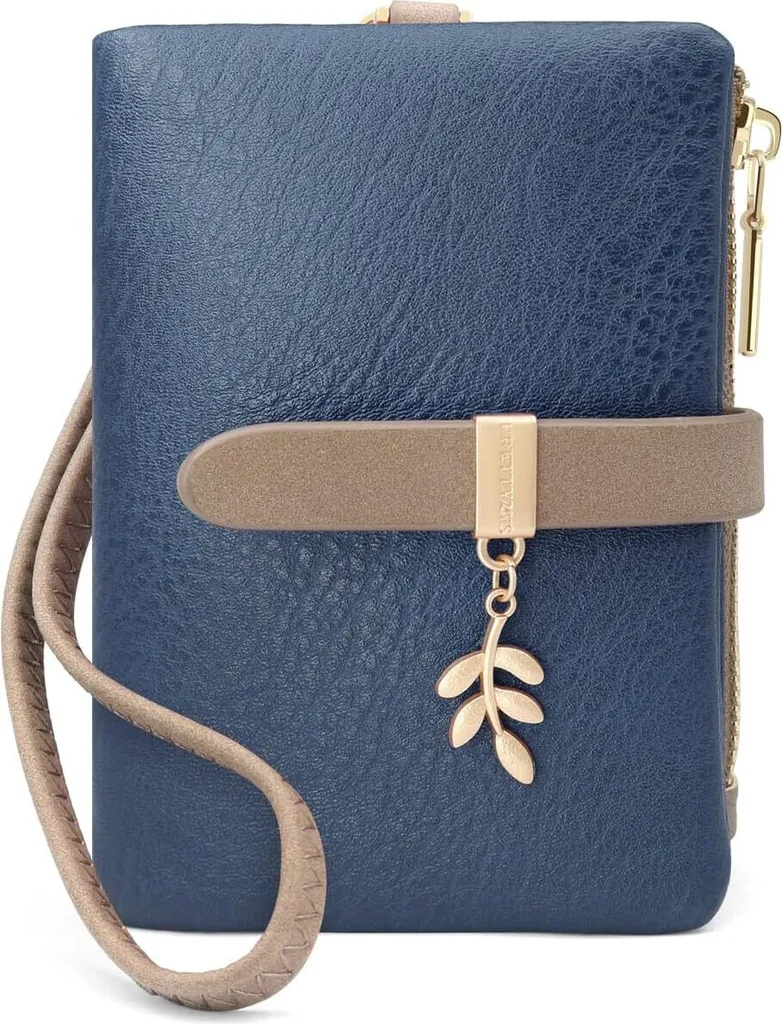 Portafoglio Sottile Minimalista Donna Con Nappa E Ciondolo Cuore - Portacarte In Pelle PU Con Blocco RFID, Cerniera Portamonete, Colore Blu - 3