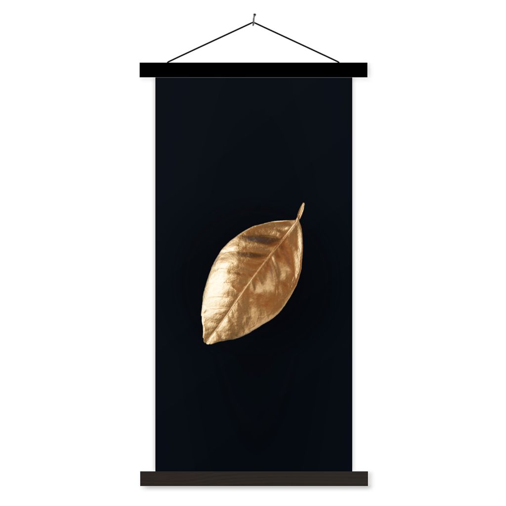 MuchoWow Textilposter Blätter - Schwarz und Gold - Luxus - Natur - Pflanzen 60x120 cm mit schwarzem Rahmen - Magnete