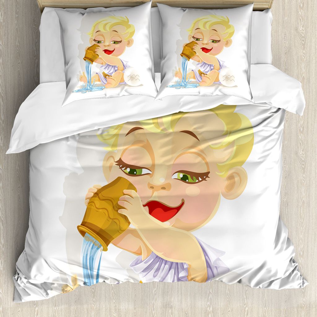 ABAKUHAUS Astrologie Bettbezug, Baby-Wassermann-Tierkreis, Milbensicher Allergiker geeignet mit Kissenbezügen, 200 cm x 200 cm - 80 x 80 cm, Mehrf...