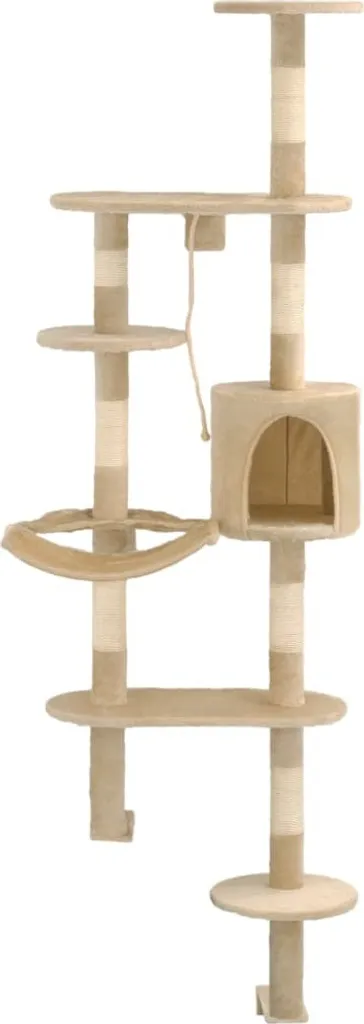 Arbre à chat mural 194 cm : stop aux griffes sur canapé, coloris beige
