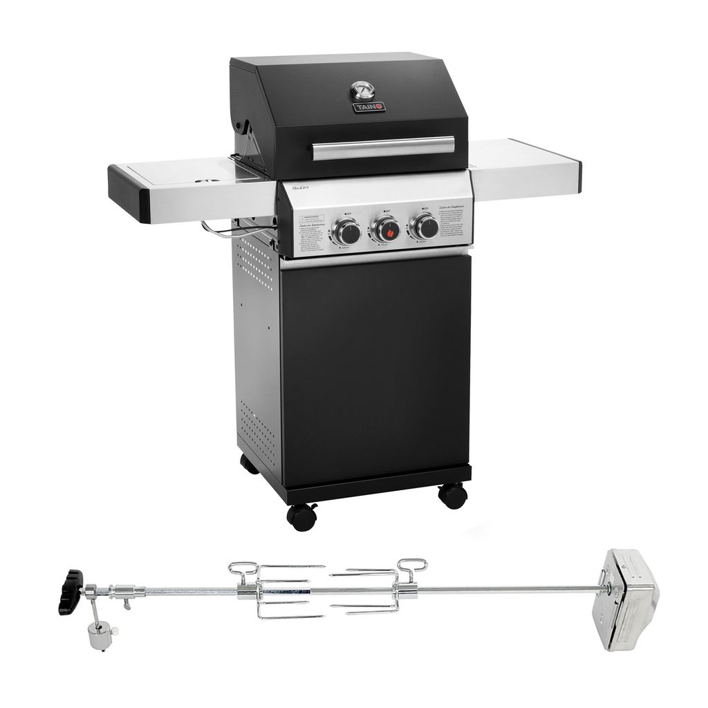 TAINO BLACK 2+1 + Drehspieß-Set Gasgrill mit Seitenbrenner Gasgrill 2 Brenner Matt Schwarz