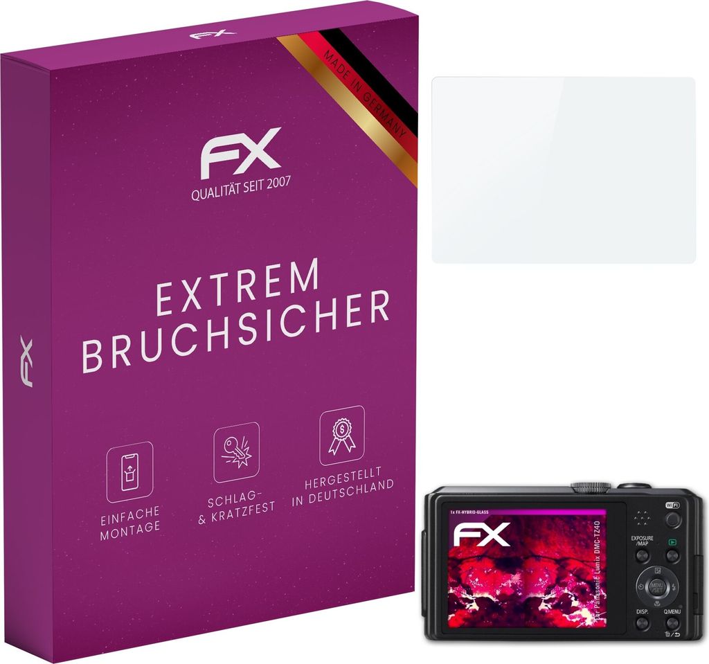 atFoliX FX-Hybrid-Glass Displayfolie kompatibel mit Panasonic Lumix DMC-TZ40 Glasfolie